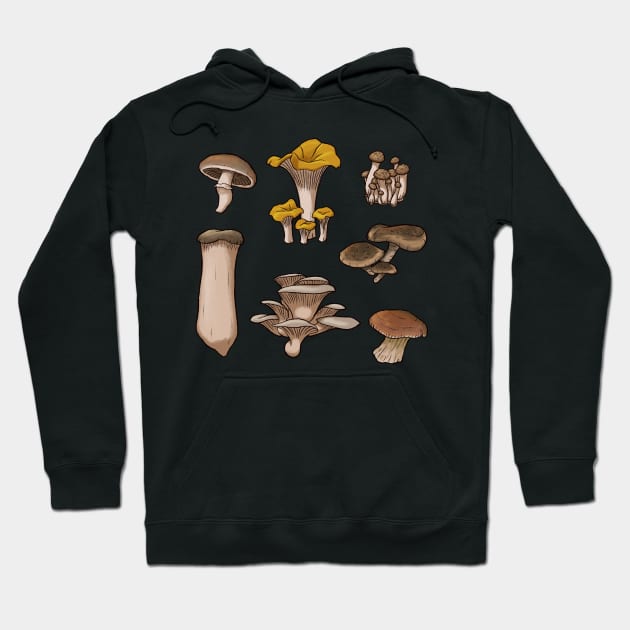 Edible Mushrooms Seamless Pattern Hoodie by DingHuArt